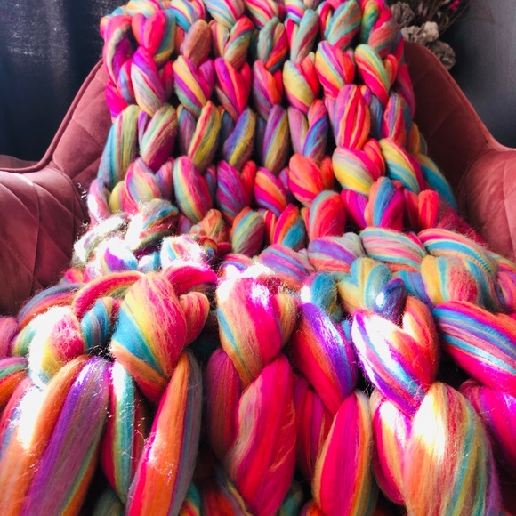 Chunky Knit Blanket Throw Rainbow Unicorn 36x60